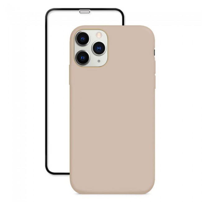 Margoun 2Pack Apple iPhone 12 Pro Silicone Case Cover and 3D Screen Protector - Beige