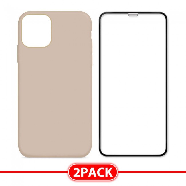 Margoun 2Pack Apple iPhone 12 Pro Silicone Case Cover and 3D Screen Protector - Beige