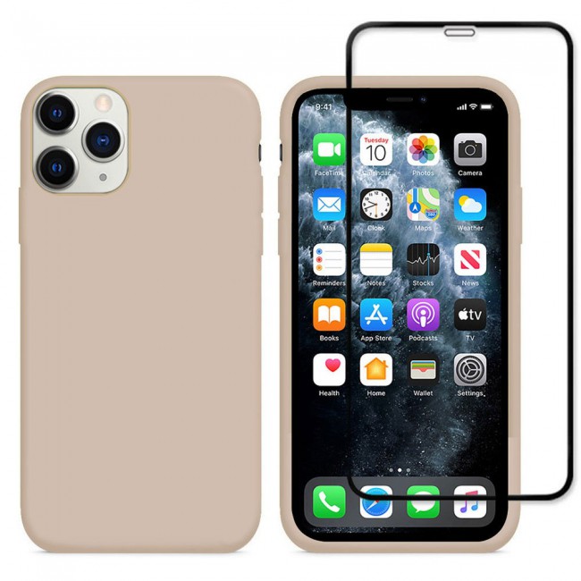 Margoun 2Pack Apple iPhone 12 Pro Silicone Case Cover and 3D Screen Protector - Beige