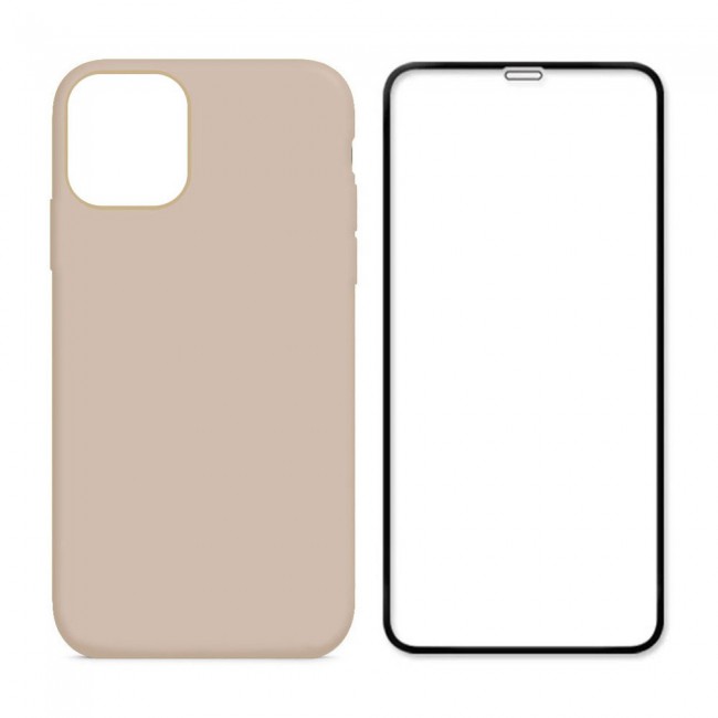 Margoun 2Pack Apple iPhone 12 Pro Silicone Case Cover and 3D Screen Protector - Beige