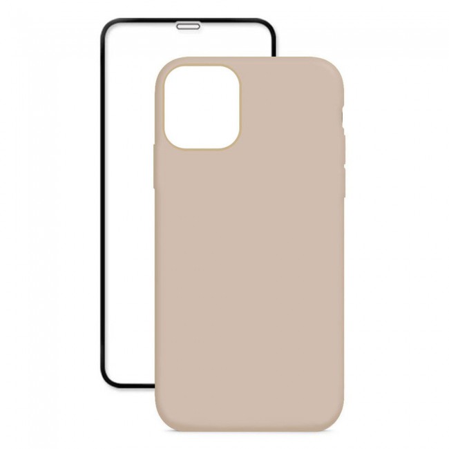 Margoun 2Pack Apple iPhone 12 Pro Silicone Case Cover and 3D Screen Protector - Beige