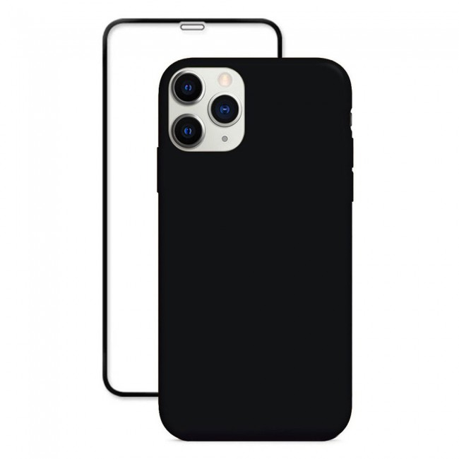 Margoun 2Pack Apple iPhone 12 Pro Silicone Case Cover and 3D Screen Protector - Black