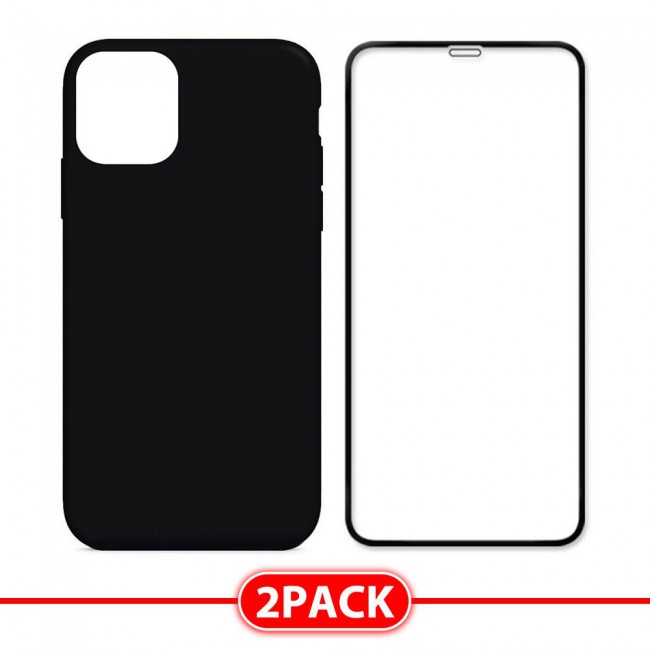 Margoun 2Pack Apple iPhone 12 Pro Silicone Case Cover and 3D Screen Protector - Black