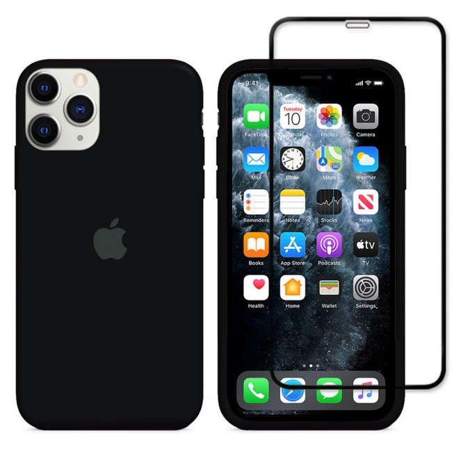 Margoun 2Pack Apple iPhone 12 Pro Silicone Case Cover and 3D Screen Protector - Black