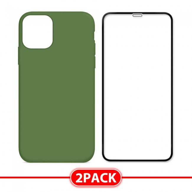 Margoun 2Pack Apple iPhone 12 Pro Silicone Case Cover and 3D Screen Protector - Green