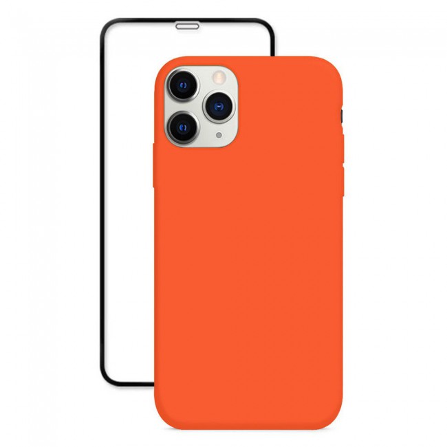 Margoun 2Pack Apple iPhone 12 Pro Silicone Case Cover and 3D Screen Protector - Orange