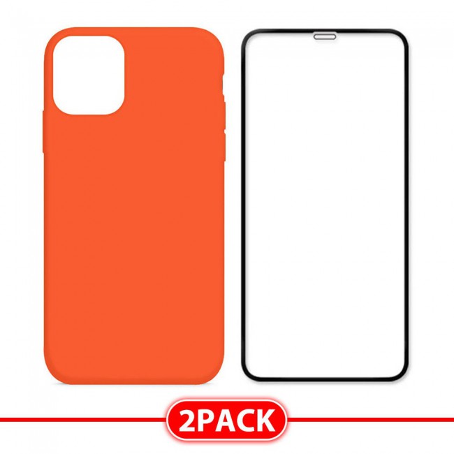 Margoun 2Pack Apple iPhone 12 Pro Silicone Case Cover and 3D Screen Protector - Orange