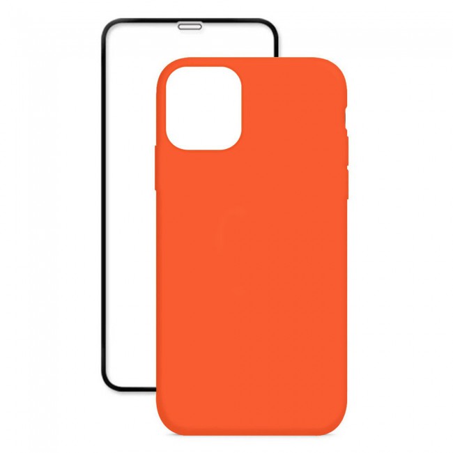 Margoun 2Pack Apple iPhone 12 Pro Silicone Case Cover and 3D Screen Protector - Orange