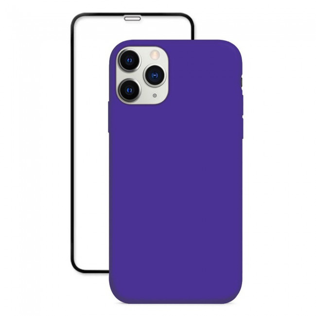 Margoun 2Pack Apple iPhone 12 Pro Silicone Case Cover and 3D Screen Protector - Purple