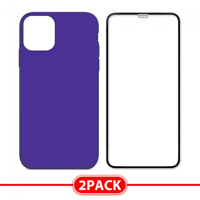 Margoun 2Pack Apple iPhone 12 Pro Silicone Case Cover and 3D Screen Protector - Purple