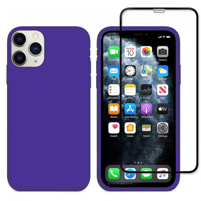 Margoun 2Pack Apple iPhone 12 Pro Silicone Case Cover and 3D Screen Protector - Purple