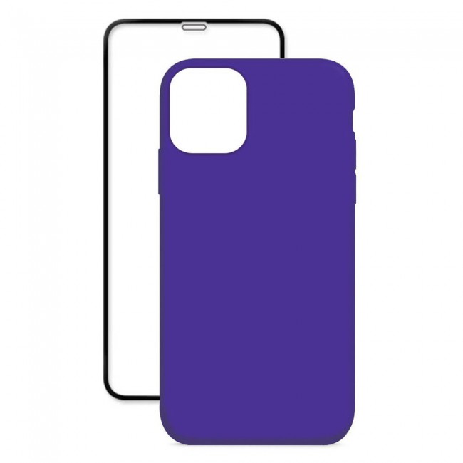 Margoun 2Pack Apple iPhone 12 Pro Silicone Case Cover and 3D Screen Protector - Purple