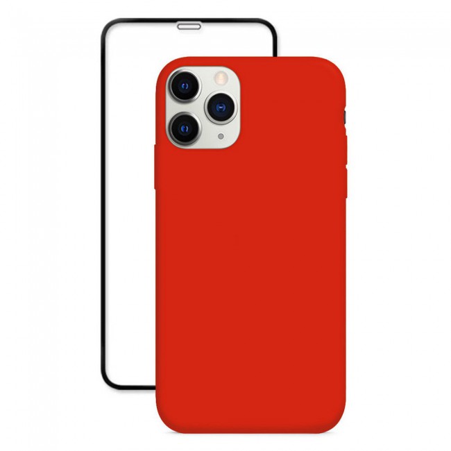 Margoun 2Pack Apple iPhone 12 Pro Silicone Case Cover and 3D Screen Protector - Red