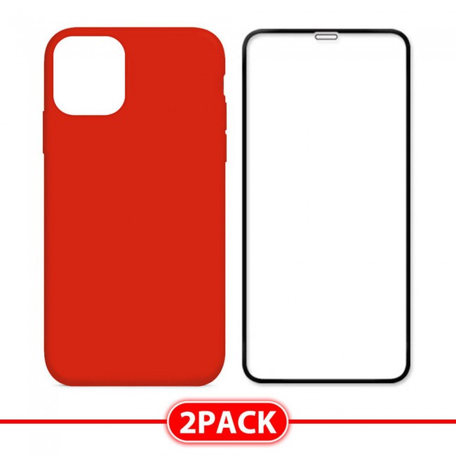 Margoun 2Pack Apple iPhone 12 Pro Silicone Case Cover and 3D Screen Protector - Red