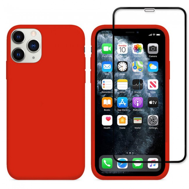 Margoun 2Pack Apple iPhone 12 Pro Silicone Case Cover and 3D Screen Protector - Red