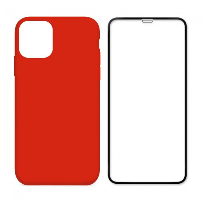 Margoun 2Pack Apple iPhone 12 Pro Silicone Case Cover and 3D Screen Protector - Red