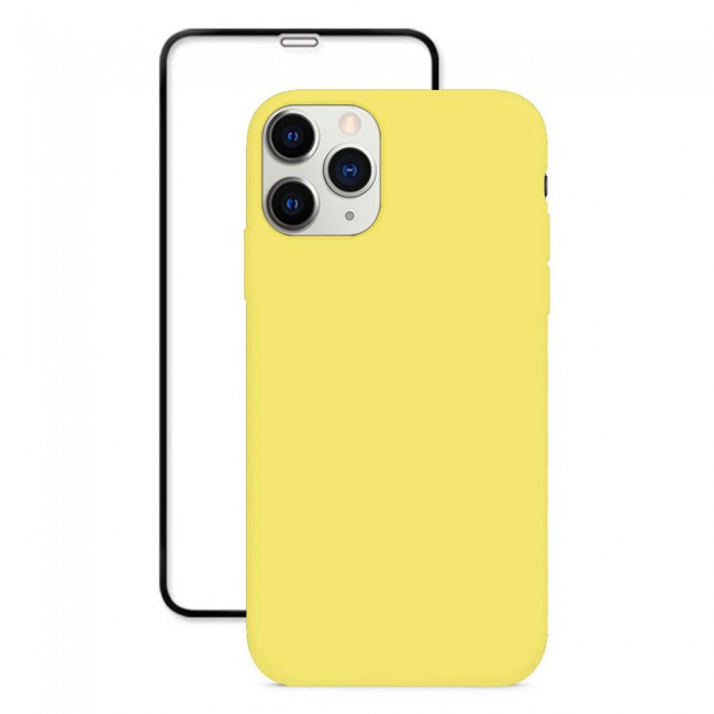 Margoun 2Pack Apple iPhone 12 Pro Silicone Case Cover and 3D Screen Protector - Yellow