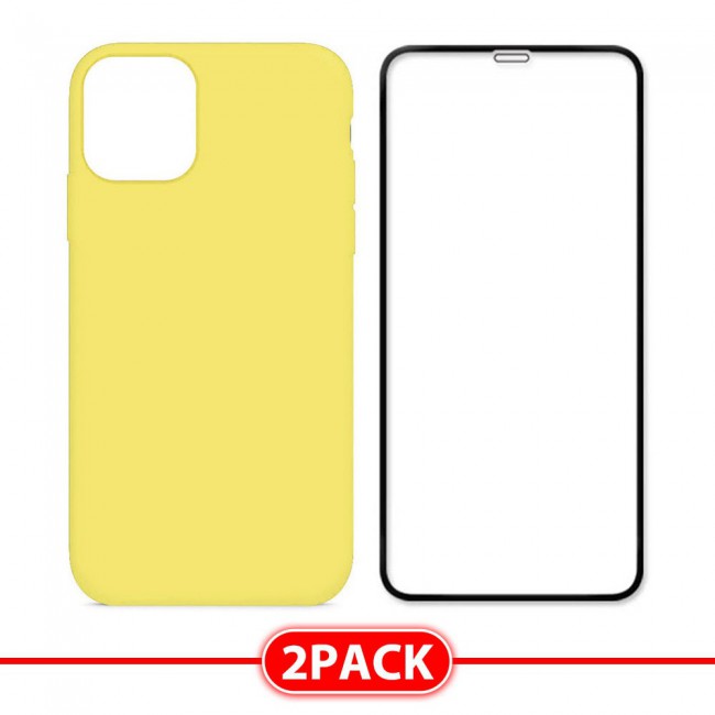 Margoun 2Pack Apple iPhone 12 Pro Silicone Case Cover and 3D Screen Protector - Yellow