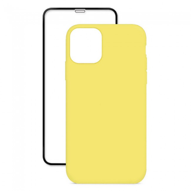 Margoun 2Pack Apple iPhone 12 Pro Silicone Case Cover and 3D Screen Protector - Yellow