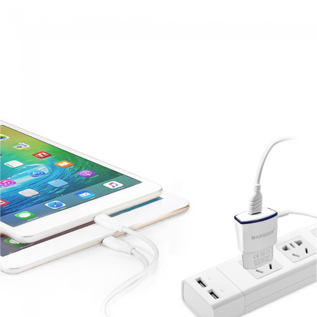 Margoun 2.1A Micro USB Wall Charger with Type-C Cable for Samsung Galaxy M30 , Galaxy M20– White &amp; Blue – MG01