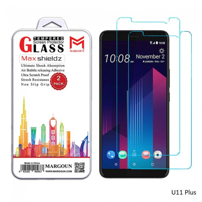 Margoun 2-Pack Tempered Glass Screen Protector for HTC Phones ( Desire 12 , Desire 12 Plus , One X10 , U11 , U11 Eyes , U11 Life , U11 Plus , U Ultra , U Play )