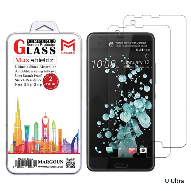 Margoun 2-Pack Tempered Glass Screen Protector for HTC Phones ( Desire 12 , Desire 12 Plus , One X10 , U11 , U11 Eyes , U11 Life , U11 Plus , U Ultra , U Play )