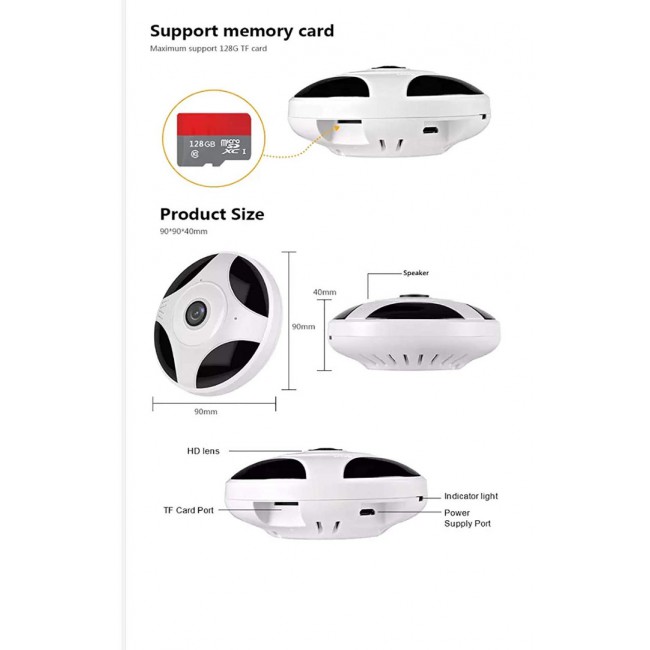 Margoun 360° Panorama WiFi Surveillance Camera with Motion Detection
