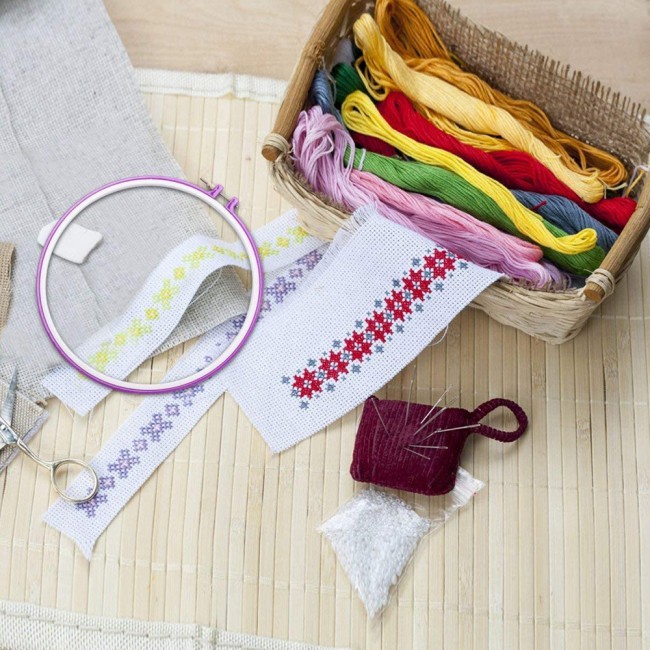 Margoun 5PCS Embroidery Hoops Set and 200-Color Threads for Needlework and Cross Stitch