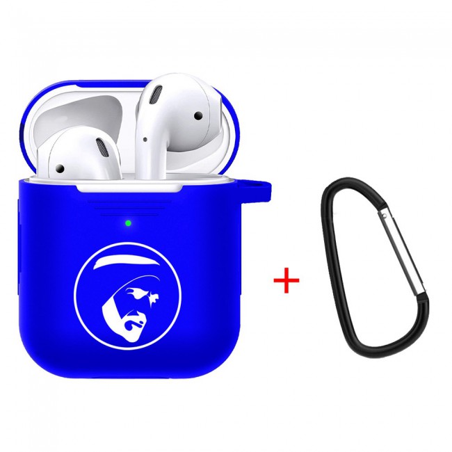Margoun Airpods 2 Silicone Carabiner Case Cover with Shaikh Zayed Design - Blue