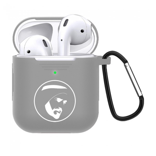 Margoun Airpods 2 Silicone Carabiner Case Cover with Shaikh Zayed Design - Grey