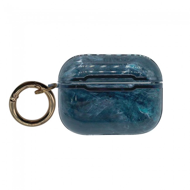 Margoun Airpods Pro Marble Case with Silver Ribbon and Ring Clip - Green Grey