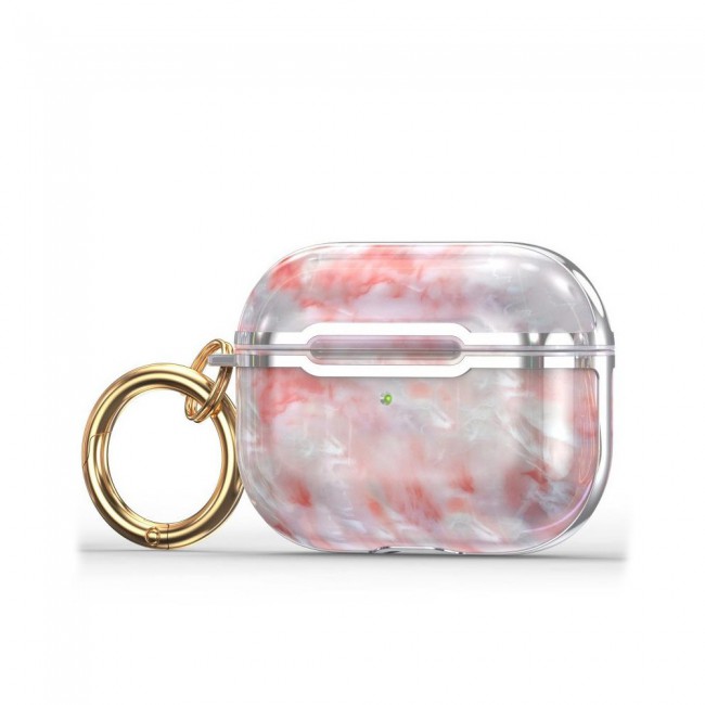 Margoun Airpods Pro Marble Case with Silver Ribbon and Ring Clip - Pink