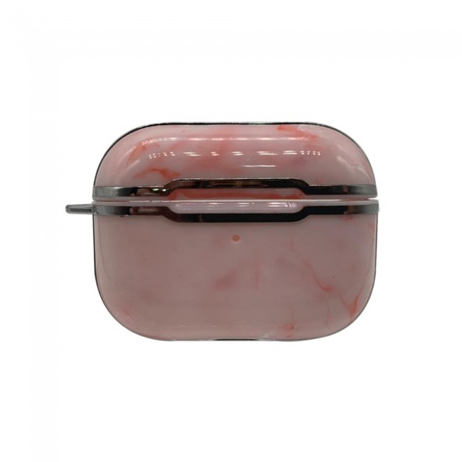 Margoun Airpods Pro Marble Case with Silver Ribbon and Ring Clip - Pink