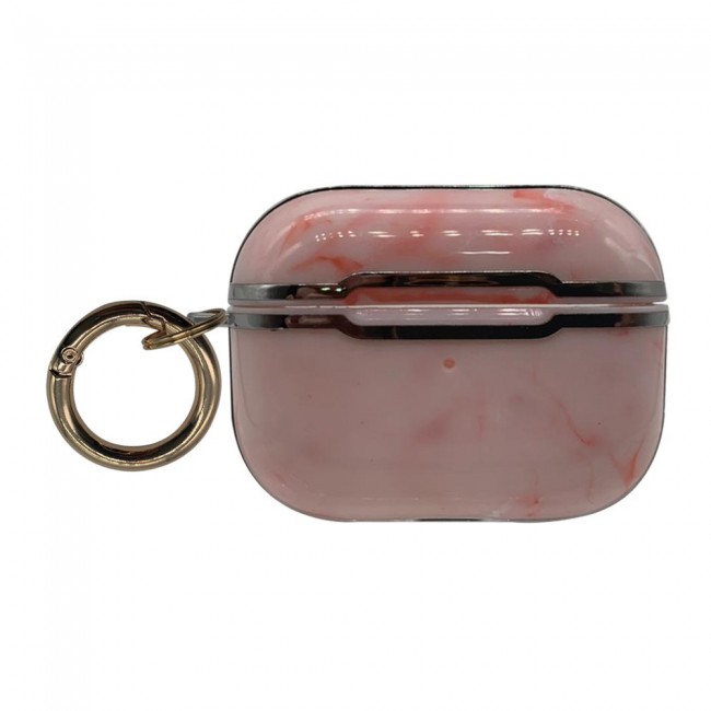 Margoun Airpods Pro Marble Case with Silver Ribbon and Ring Clip - Pink