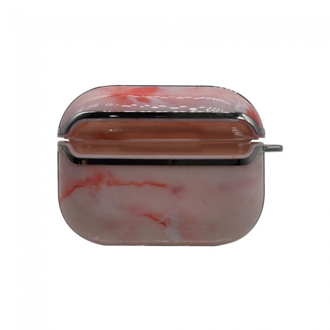 Margoun Airpods Pro Marble Case with Silver Ribbon and Ring Clip - Pink