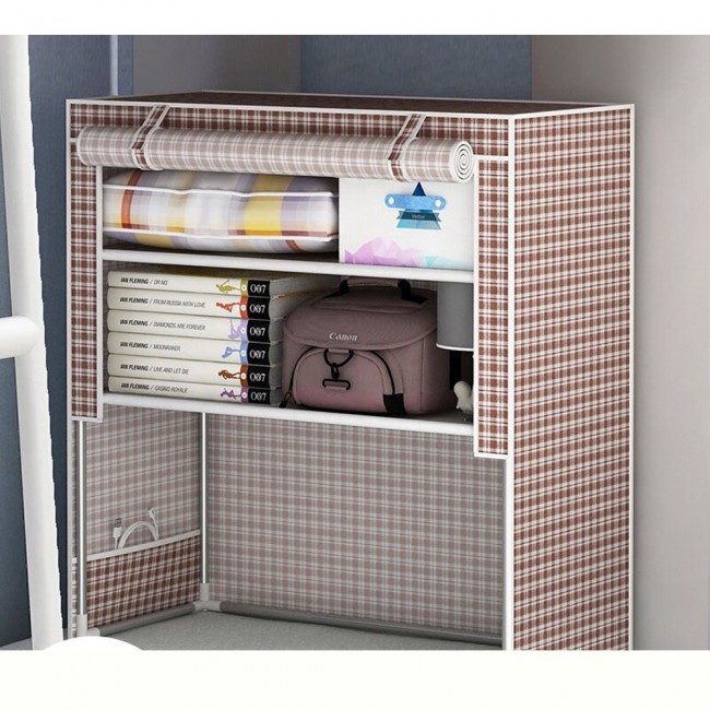 Margoun 3-Layer Bed Wardrobe College Dormitory Storage - Checkered Brown