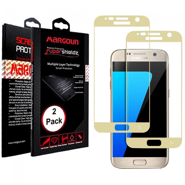 Margoun 2-Pack 3D Curved Screen Protector for Samsung Galaxy S7 - White , Blue , Gold