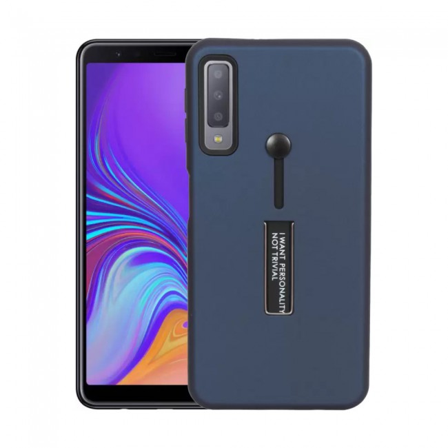 Margoun I Want Personality Not Trivial Strap Case Cover with Kickstand for Samsung Galaxy A7 2018 – Black , Dark Blue , Red , Gold