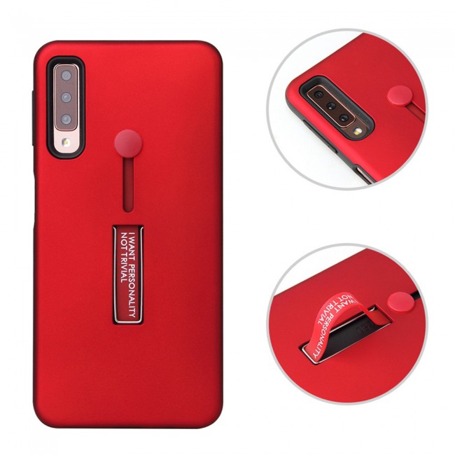 Margoun I Want Personality Not Trivial Strap Case Cover with Kickstand for Samsung Galaxy A7 2018 – Black , Dark Blue , Red , Gold