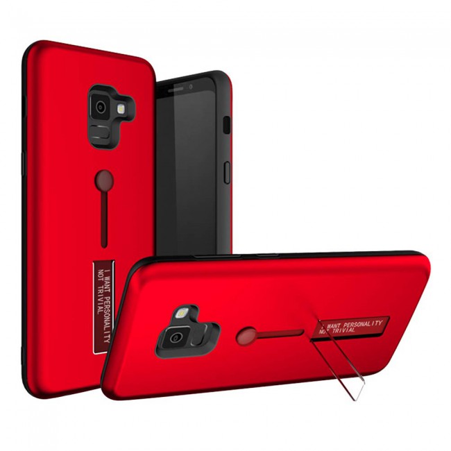 Margoun I Want Personality Not Trivial Strap Case Cover with Kickstand for Samsung Galaxy A8 – Black , Dark Blue , Red , Gold