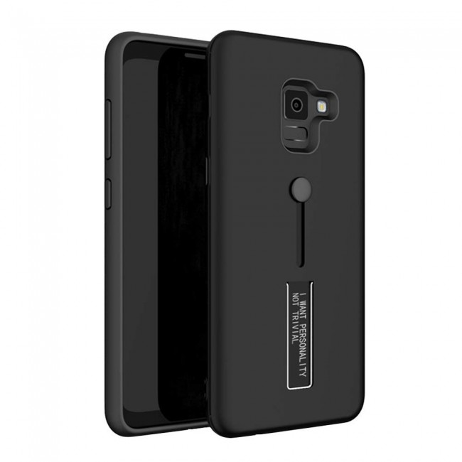 Margoun I Want Personality Not Trivial Strap Case Cover with Kickstand for Samsung Galaxy A8 – Black , Dark Blue , Red , Gold