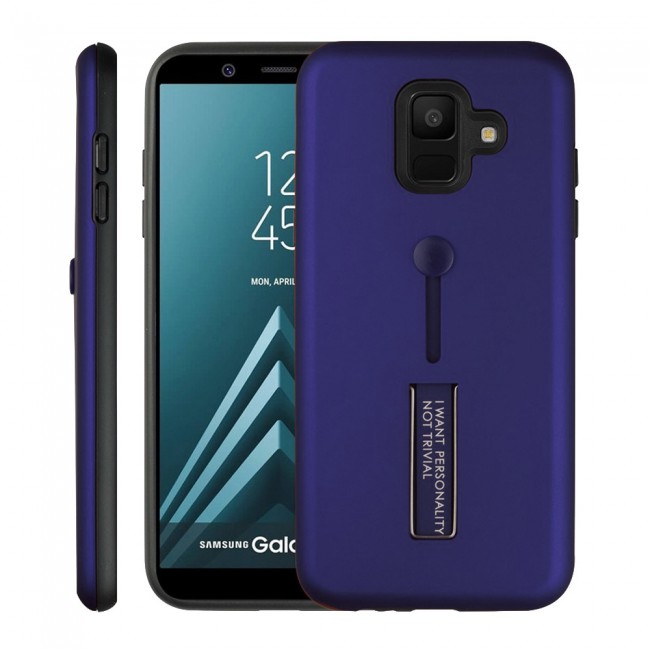 Margoun I Want Personality Not Trivial Strap Case Cover with Kickstand for Samsung Galaxy J6 – Black , Dark Blue , Red , Gold