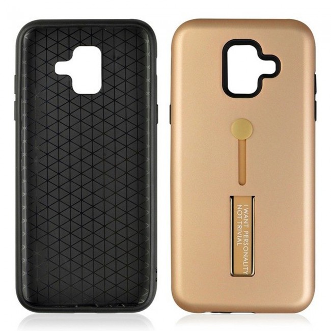 Margoun I Want Personality Not Trivial Strap Case Cover with Kickstand for Samsung Galaxy J6 – Black , Dark Blue , Red , Gold