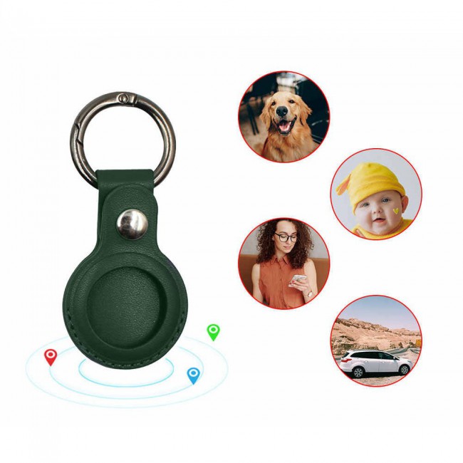 Margoun Leather Cover with Key Ring for Apple AirTag - Dark Green