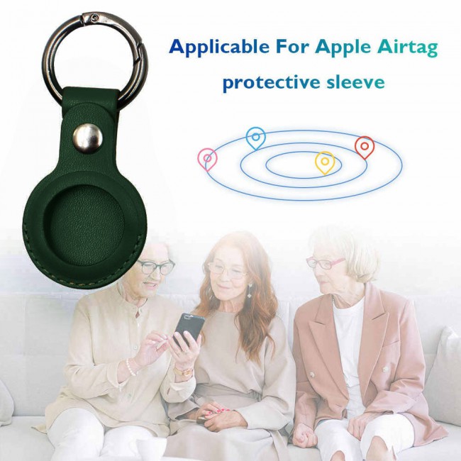 Margoun Leather Cover with Key Ring for Apple AirTag - Dark Green
