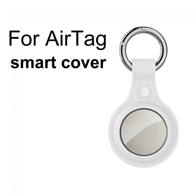 Margoun Leather Cover with Key Ring for Apple AirTag - White