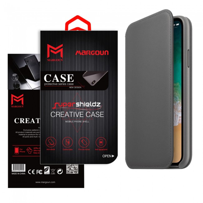 Margoun PU Leather Folio Case with Credit Card Slot  for Apple iphone X – Grey , Red , Pink