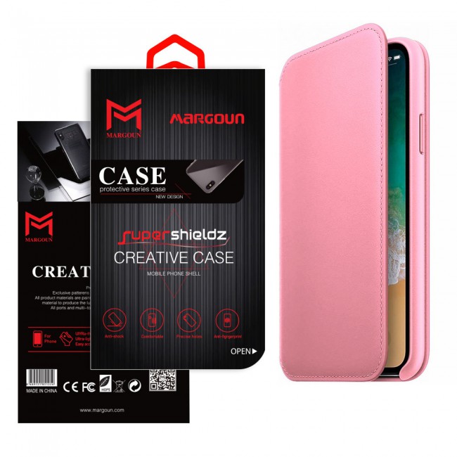 Margoun PU Leather Folio Case with Credit Card Slot  for Apple iphone X – Grey , Red , Pink