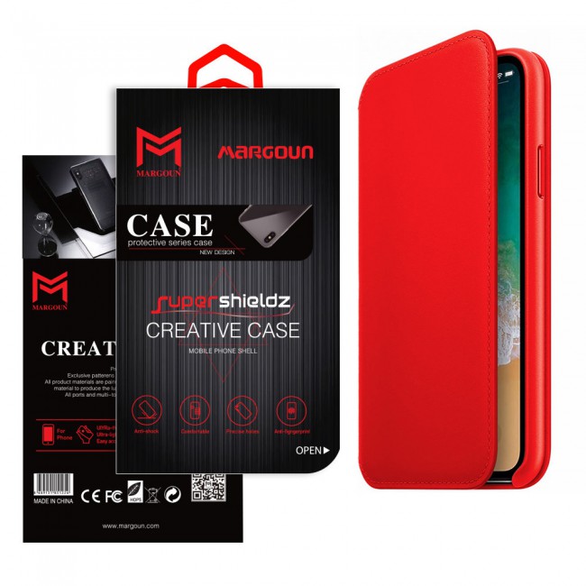 Margoun PU Leather Folio Case with Credit Card Slot  for Apple iphone X – Grey , Red , Pink