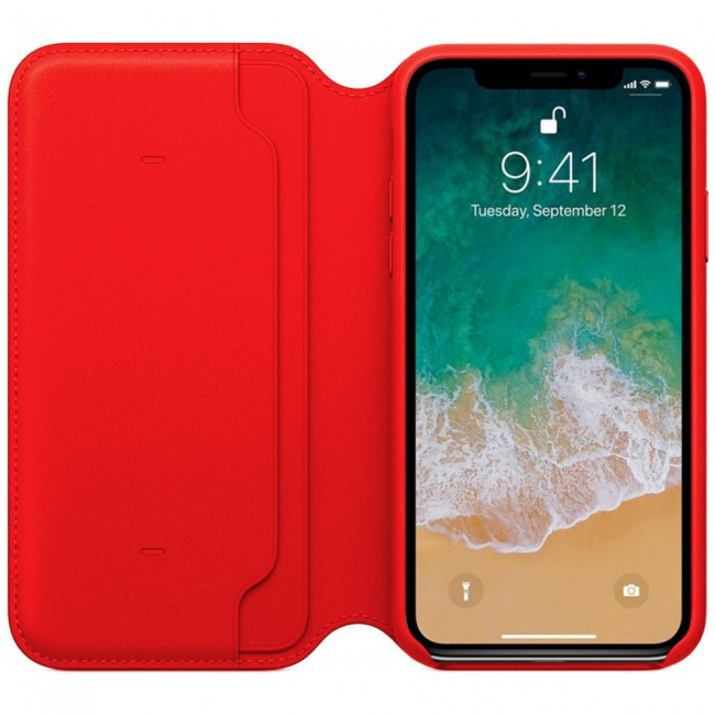 Margoun PU Leather Folio Case with Credit Card Slot  for Apple iphone X – Grey , Red , Pink